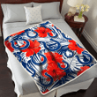 IND White Tropical Leaf Red Hibiscus Navy Background 3D Fleece Sherpa Blanket