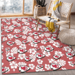 KC White Hibiscus Indian Red Background Printed Area Rug