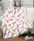 UTA Light Pink Hibiscus White Background 3D Fleece Sherpa Blanket
