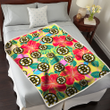 BOS Red Hibiscus Green Blue Leaf Yellow Background 3D Fleece Sherpa Blanket