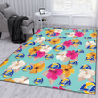 LAR Pink Yellow White Hibiscus Turquoise Background Printed Area Rug