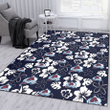 COL White Hibiscus Sketch Porcelain Flower Navy Background Printed Area Rug