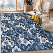 MIN White And Blue Hibiscus Dark Blue Background Printed Area Rug