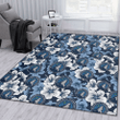 MIN White And Blue Hibiscus Dark Blue Background Printed Area Rug