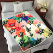 DAL Stars Orange White Tropical Hibiscus Green Leaf 3D Fleece Sherpa Blanket