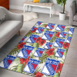 NYR Red Hibiscus Green Tropical Leaf Cream Background Printed Area Rug