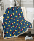 ARI Yellow Hibiscus Cadet Blue Leaf Navy Background 3D Fleece Sherpa Blanket