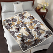 ATL Dark Brown Hibiscus Brown Leaves White Background 3D Fleece Sherpa Blanket