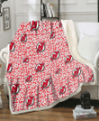 NJD Tiny White Hibiscus Pattern Red Background 3D Fleece Sherpa Blanket