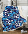 ORL Light Blue Hibiscus Banana Leaf Navy Background 3D Fleece Sherpa Blanket
