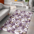 SF White Hibiscus Violet Leaves Light Grey Background Printed Area Rug