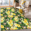 PIT Yellow Hibiscus Tropical Green Leaf Black Background Printed Area Rug