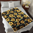 LAC Tiny Yellow Hibiscus Black Background 3D Fleece Sherpa Blanket