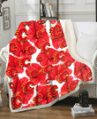 CGY Big Red Hibiscus White Background 3D Fleece Sherpa Blanket