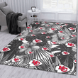 KC Grey Sketch Hibiscus Palm Leaf White Background Printed Area Rug