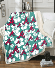 Atlanta Braves White Hibiscus Turquoise Stripe Background 3D Fleece Sherpa Blanket