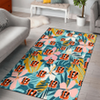 CIN Pastel Color Hibiscus Tropical Leaves Light Green Background Printed Area Rug