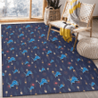 DET Small Hibiscus Buds Navy Background Printed Area Rug