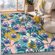 EDM Oilers Pastel Color Hibiscus Tropical Leaves Light Green Background Printed Area Rug