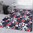 NJD White Hibiscus Sketch Porcelain Flower Navy Background Printed Area Rug
