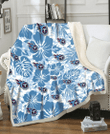 TEN Blue Hibiscus Blue Leaves Vintage Background 3D Fleece Sherpa Blanket
