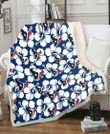 HST Modern White Hibiscus Navy Background 3D Fleece Sherpa Blanket