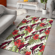 ARI Red Hibiscus Green Tropical Leaf Cream Background Printed Area Rug
