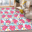 PIT Pink Blue Hibiscus White Background Printed Area Rug
