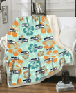 SEA Orange Green Hibiscus Pale Green Background 3D Fleece Sherpa Blanket