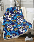 JAX Light Blue Hibiscus Banana Leaf Navy Background 3D Fleece Sherpa Blanket