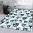 BKN Pale Turquoise Hibiscus Light Cyan Background Printed Area Rug