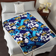 JAX Light Blue Hibiscus Banana Leaf Navy Background 3D Fleece Sherpa Blanket