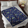 LAC Small Hibiscus Buds Navy Background 3D Fleece Sherpa Blanket