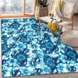 TB Lightning White Blue Hibiscus Blue Background Printed Area Rug