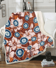 SEA Mariners Bisque Hibiscus Brown Pattern 3D Fleece Sherpa Blanket