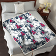 LAA Sketch Hibiscus Leaf Dark Gray Background 3D Fleece Sherpa Blanket
