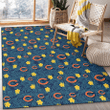 CHI Yellow Hibiscus Cadet Blue Leaf Navy Background Printed Area Rug