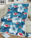 KC White Hibiscus Turquoise Banana Leaf Navy Background 3D Fleece Sherpa Blanket
