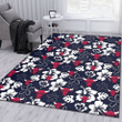 CHI Bulls White Hibiscus Sketch Porcelain Flower Navy Background Printed Area Rug