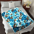 CLE White Blue Hibiscus Blue Background 3D Fleece Sherpa Blanket