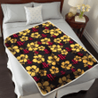 HOU Tiny Yellow Hibiscus Black Background 3D Fleece Sherpa Blanket