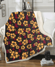HOU Tiny Yellow Hibiscus Black Background 3D Fleece Sherpa Blanket