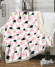 CAR Light Pink Hibiscus White Background 3D Fleece Sherpa Blanket