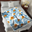 PHX Hibiscus Balm Leaves Blue And White Background 3D Fleece Sherpa Blanket