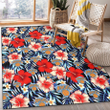 New York Knicks Coral Red Hibiscus Blue Palm Leaf Black Background Printed Area Rug