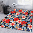 New York Knicks Coral Red Hibiscus Blue Palm Leaf Black Background Printed Area Rug