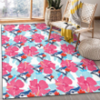 TOR Pink Blue Hibiscus White Background Printed Area Rug