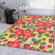 CIN Red Hibiscus Green Blue Leaf Yellow Background Printed Area Rug