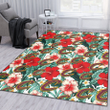 CLE Red Coral Hibiscus White Porcelain Flower Banana Leaf Printed Area Rug