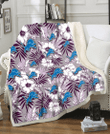 DET White Hibiscus Violet Leaves Light Grey Background 3D Fleece Sherpa Blanket